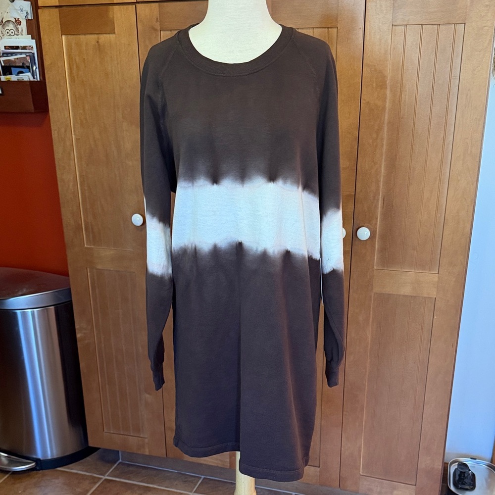 Etica Brown and White Tie-Dye Long Sleeve French terry Dress